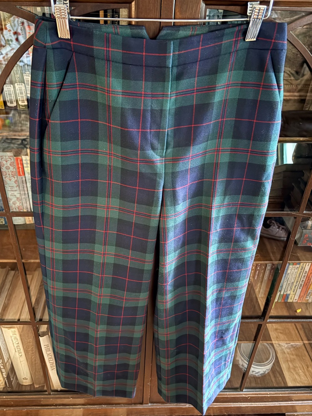 brooks brothers green blue red plaid wool blend trousers women’s